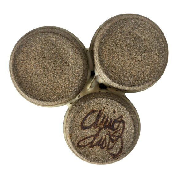 Chris Davis Art Pottery Condiment Server Signed Perkins Cove Ogunquit Maine - Picture 5 of 7